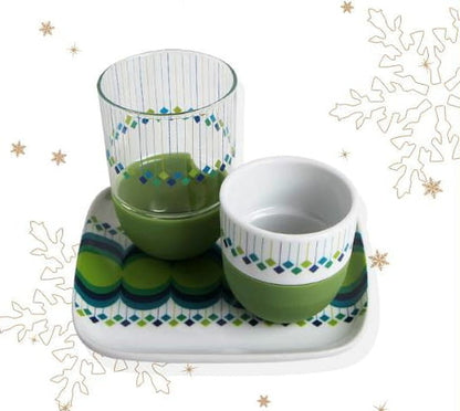 Retro 70' Espresso cup, glass and plate, green set