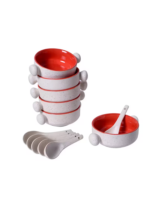 Stoneware soup bowl with round handles Set of 6